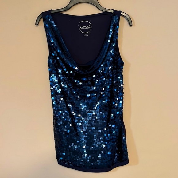 INC International Concepts- Navy sequin Top sz S - Picture 2 of 8